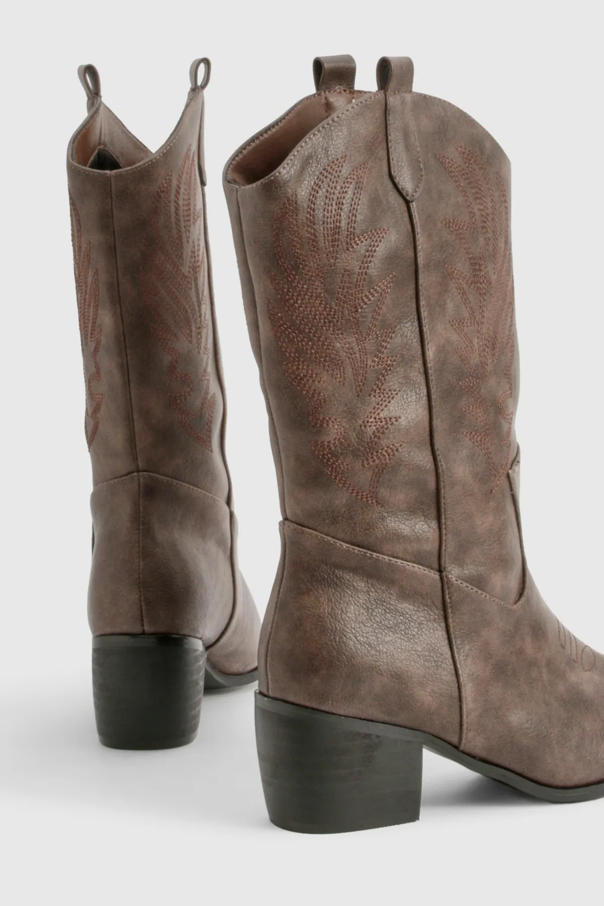 boohoo Wide Fit Vintage Look Tab Detail Ankle Cowboy Western Boots< Looks Chocolat|Looks De Rentrée