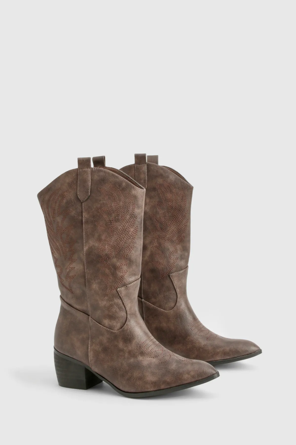 boohoo Wide Fit Vintage Look Tab Detail Ankle Cowboy Western Boots< Looks Chocolat|Looks De Rentrée