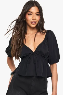 Woven Puff Sleeve Smock Top