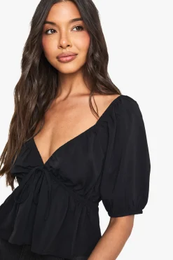 Woven Puff Sleeve Smock Top