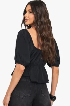 Woven Puff Sleeve Smock Top
