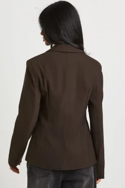 Woven Tailored Corset Detail Hook And Eye Blazer