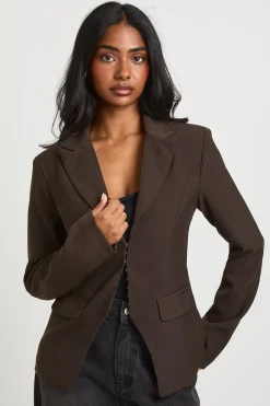 Woven Tailored Corset Detail Hook And Eye Blazer