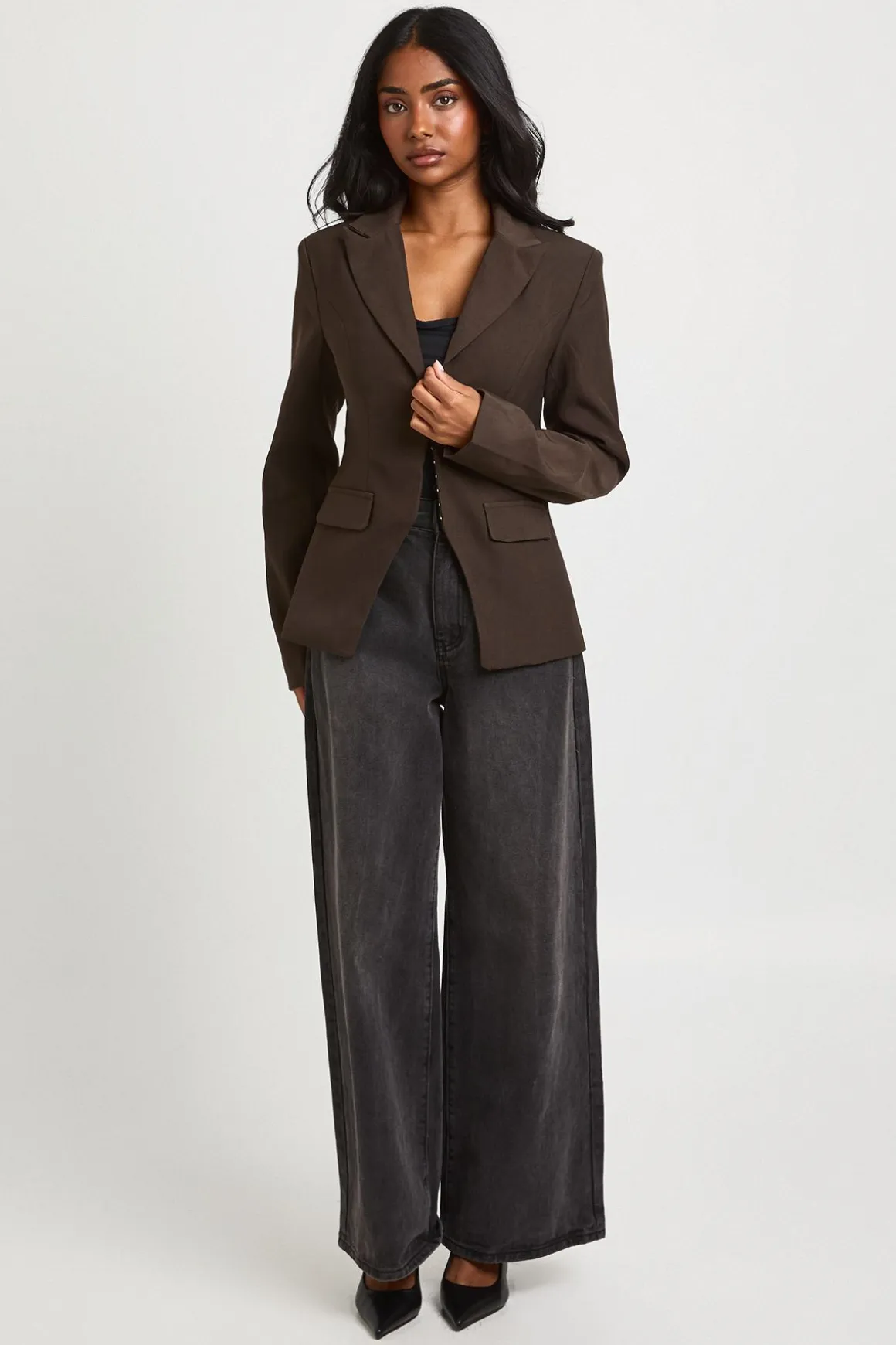 Woven Tailored Corset Detail Hook And Eye Blazer