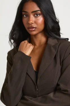 Woven Tailored Corset Detail Hook And Eye Blazer