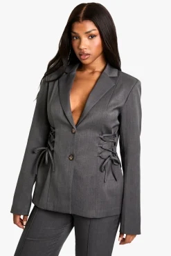 Woven Tailored Lace Up Blazer
