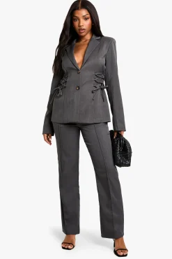 Woven Tailored Lace Up Blazer