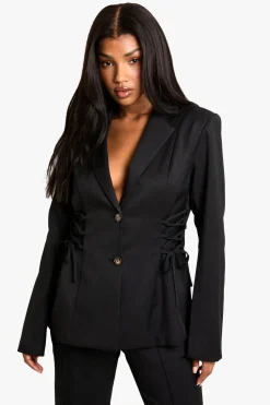 Woven Tailored Lace Up Blazer