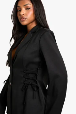 Woven Tailored Lace Up Blazer